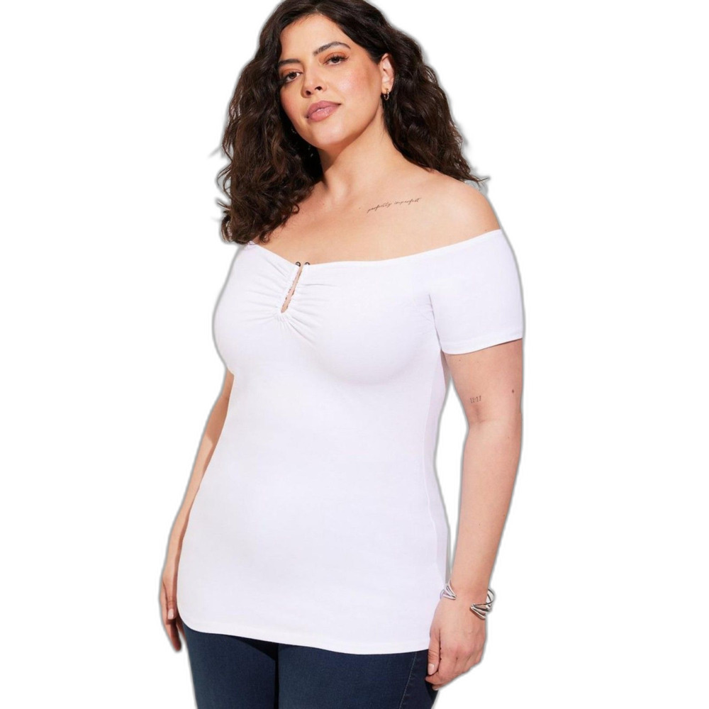 Torrid NWTB White Foxy U-Bar Off Shoulder Short Sleeve Top plus size 3x 22/24